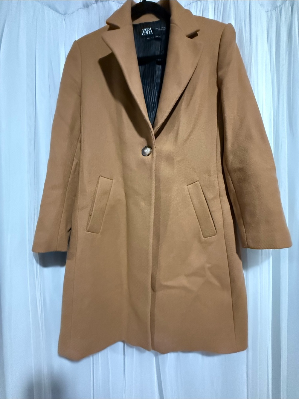 Zara Camel Single-Button Tailored Coat